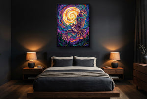 Owl Vibrant Moon โ owl vibrant moon bedroom with dark walls 1port framed black