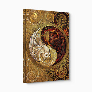 Owls Entwined Mosaic โ owls entwined mosaic angled flush print