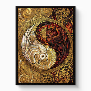 Owls Entwined Mosaic โ owls entwined mosaic white studio framed black