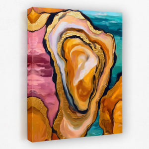 Oyster Dreamscape Gold canvas wall art, room view