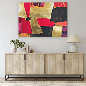 Pagoda’s Tranquility - Red and Black Art for Hallway