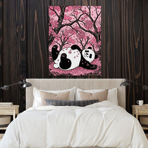 Panda Cherry Bloom โ panda cherry bloom sq bedroom with wood walls 1port flush print