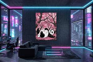 Panda Cherry Bloom โ panda cherry bloom modern living room interior 1port flush print