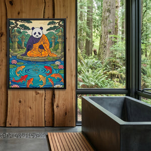 Panda Feeding Koi canvas wall art, room view