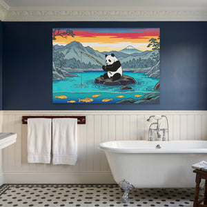 Panda Fishing Sunset — Panda Fishing Sunset Blue Bathroom Land 53