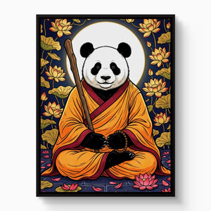 Panda Monk Meditation — panda monk meditation white studio framed black