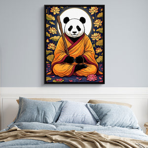 Panda Monk Meditation — panda monk meditation sq blue bedroom 1port framed black