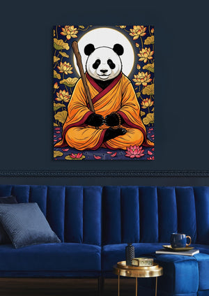Panda Monk Meditation — panda monk meditation sq blue luxury room 1port flush print