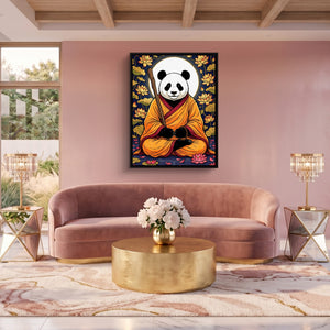 Panda Monk Meditation — panda monk meditation sq pink pleasure 1port framed black