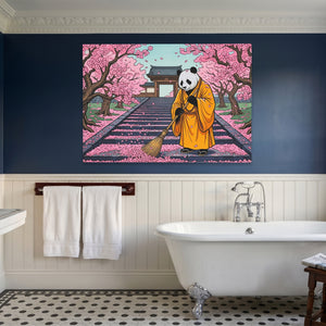 Panda Monk Sweeping — Panda Monk Sweeping Blue Bathroom Land 54