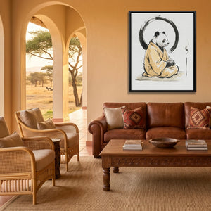 Panda Morning Prayer canvas wall art, room view
