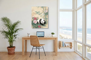 Panda Rests Amidst Peonies โ panda rests amidst peonies office space with desk chair 1port flush print