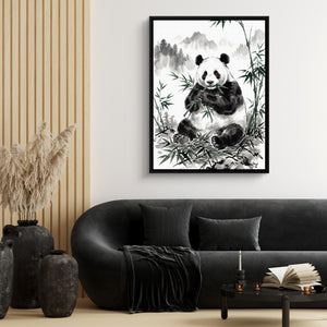 Panda's Feast โ panda's feast sq black couch and wood walls 1port framed black