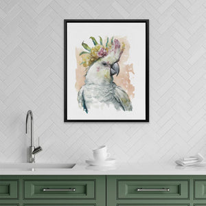 Parrot With Pink Flower - Bird Canvas Print