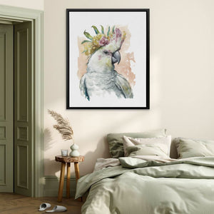 Parrot With Pink Flower - Canvas Wall Art