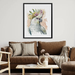Parrot With Pink Flower - Large Modern Canvas Print