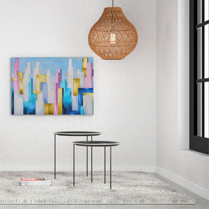 Pastel Skyscrapers - Blue Wall Art for Home Office