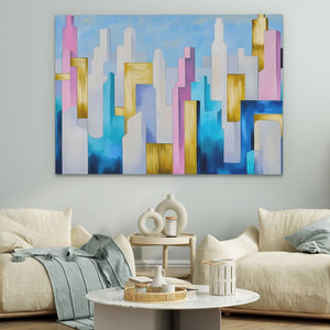 Pastel Skyscrapers - Abstract Wall Art in Black Frame
