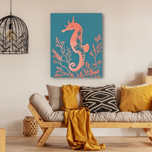 Peach Seahorse - Modern Wall Art in Black Frame