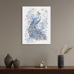 Peacock Golden Feathers โ peacock golden feathers sq wall desk bird 1port flush print