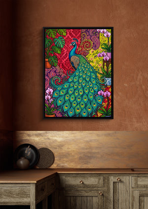 Peacock Unfurled โ peacock unfurled sq brown luxe 1port framed black