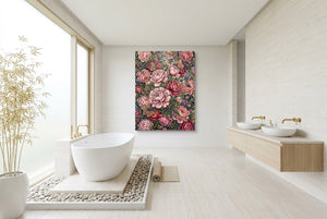 Peonies Golden Bloom โ peonies golden bloom bathroom interior with tub 1port flush print