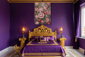 Peonies Golden Bloom โ peonies golden bloom purple bedroom with bed 1port flush print