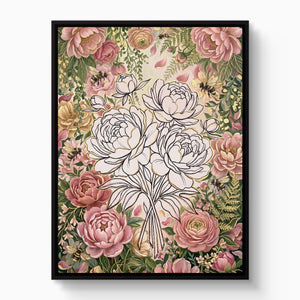 Peonies Golden Gathering โ peonies golden gathering white studio framed black