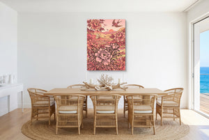 Peonies Golden Sunset — peonies golden sunset small dining room with ocean view 1port flush print