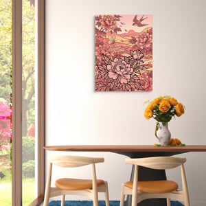 Peonies Golden Sunset — peonies golden sunset sq floral dining room 1port flush print