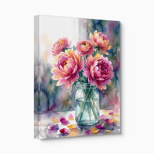 Peonies Watercolor Still โ peonies watercolor still angled flush print