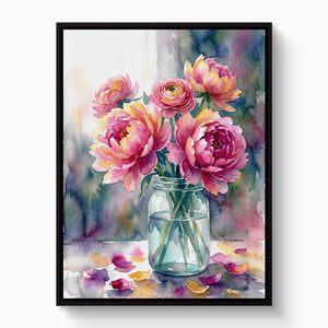 Peonies Watercolor Still โ peonies watercolor still white studio framed black
