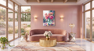 Peonies Watercolor Still โ peonies watercolor still pink living room 1port flush print