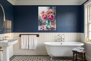 Peonies Watercolor Still โ peonies watercolor still small bathroom interior 2 1port flush print