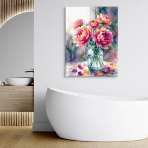 Peonies Watercolor Still โ peonies watercolor still sq bathroom hotel 1port flush print