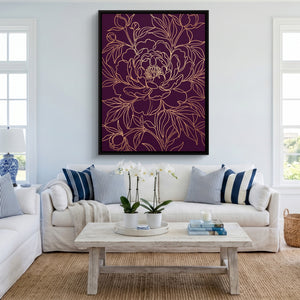 Peony Bloom Gold โ peony bloom gold sq cute livingroom 1port framed black