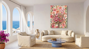 Peony Ranunculus Bouquet โ peony ranunculus bouquet beachside couch livingroom 1port flush print