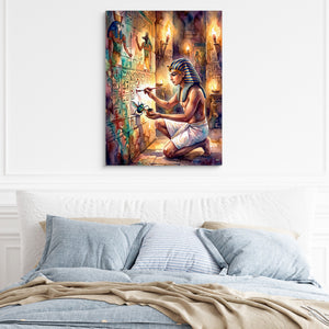 Pharaoh's Wall Script โ pharaoh's wall script sq light blue bed 1port flush print