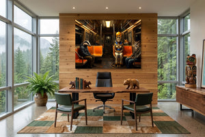 Pharaoh Subway Commute โ pharaoh subway commute office with wooden desk 1land flush print