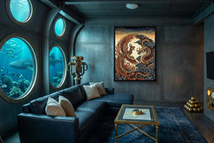 Phoenix Dragon Confront โ phoenix dragon confront underwater themed living room 1port framed black