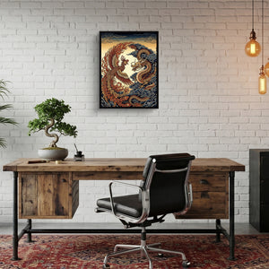 Phoenix Dragon Confront โ phoenix dragon confront sq bonsai office 1port framed black