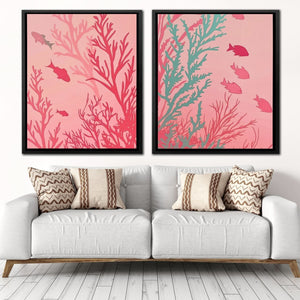 Pink Coral Harmony - Coral Wall Art in Black Frame