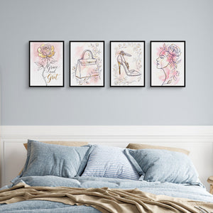 Pink Floral Fashion 4-Piece Set - Luxury Wall Art