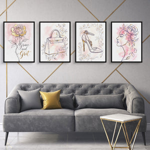 Pink Floral Fashion 4-Piece Set - Luxury Wall Art