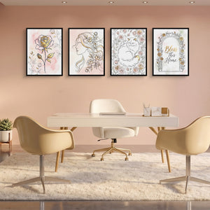Pink Golden Roses 4-Piece Set - Luxury Wall Art
