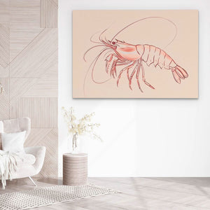 Pink Shrimp - Coastal Art for Bathroom