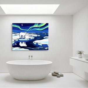 Polar Bear Aurora โ polar bear aurora sq minimalist bathroom 1land flush print