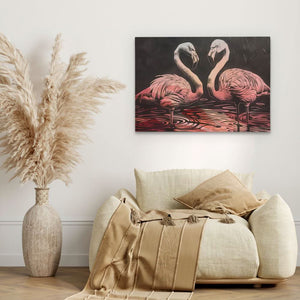 Pond Flamingos - Modern Wall Art in Black Frame