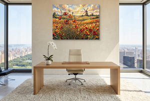 Poppies Golden Windmill — poppies golden windmill office with city view 5 1land flush print
