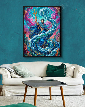 Poseidon's Azure Command โ poseidon's azure command psd aqua wall white couch 1port framed black